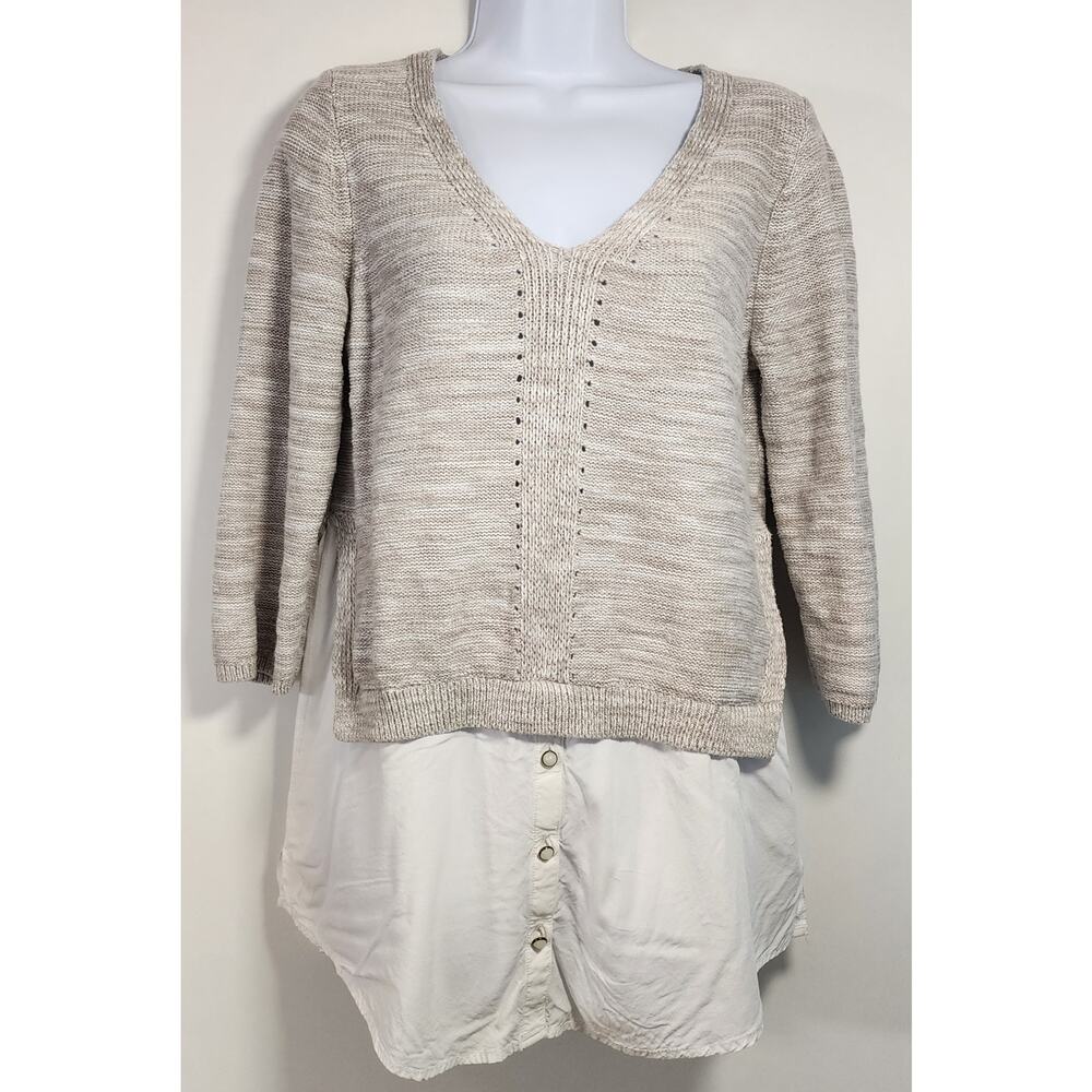 Moth‎ Anthropologie Layered Knit Sweater Shirt Hem Beige Size L